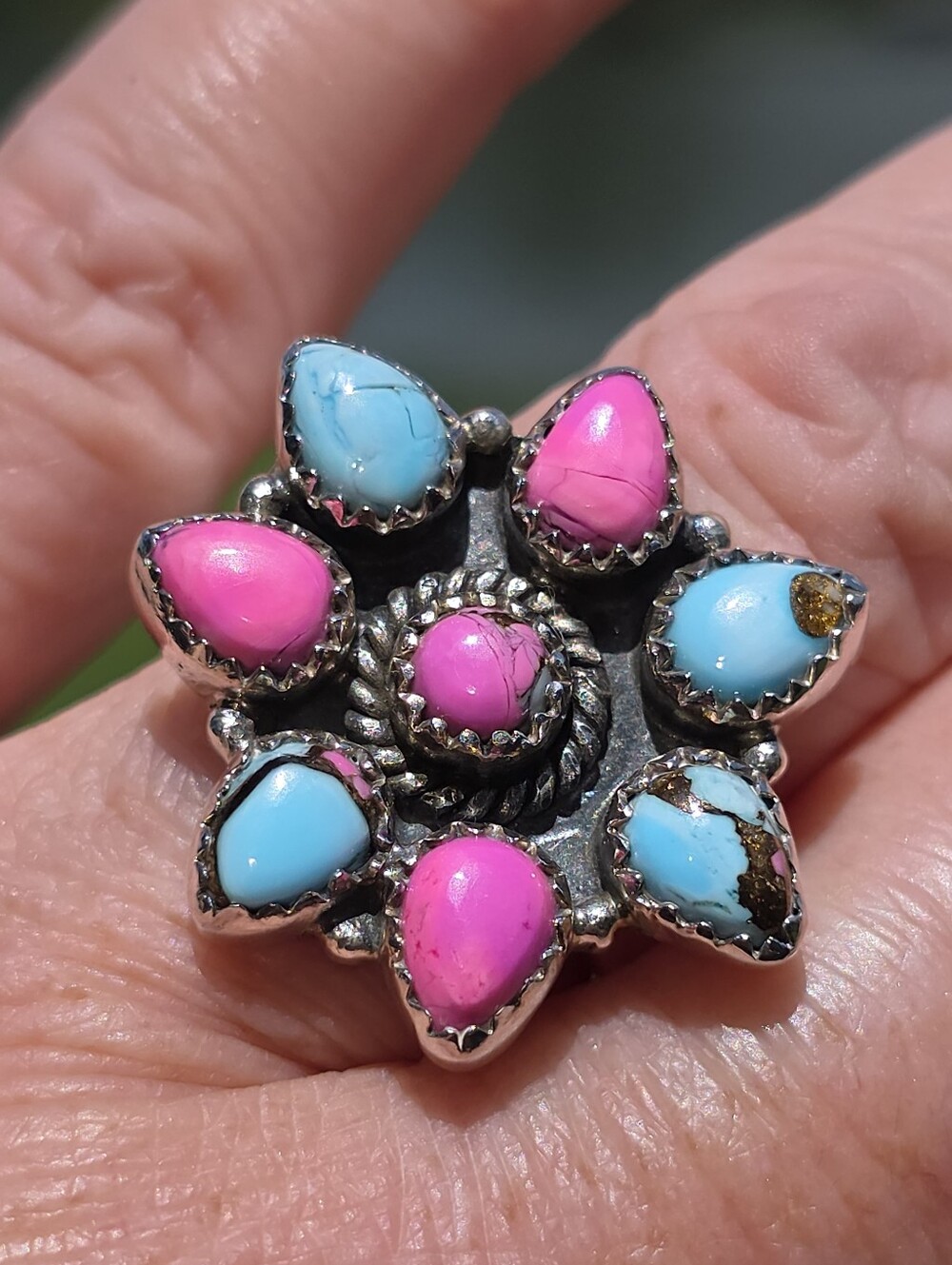 Cotton Candy Turquoise Gemstone Ring In 925 Sterling Silver (Adjustable)